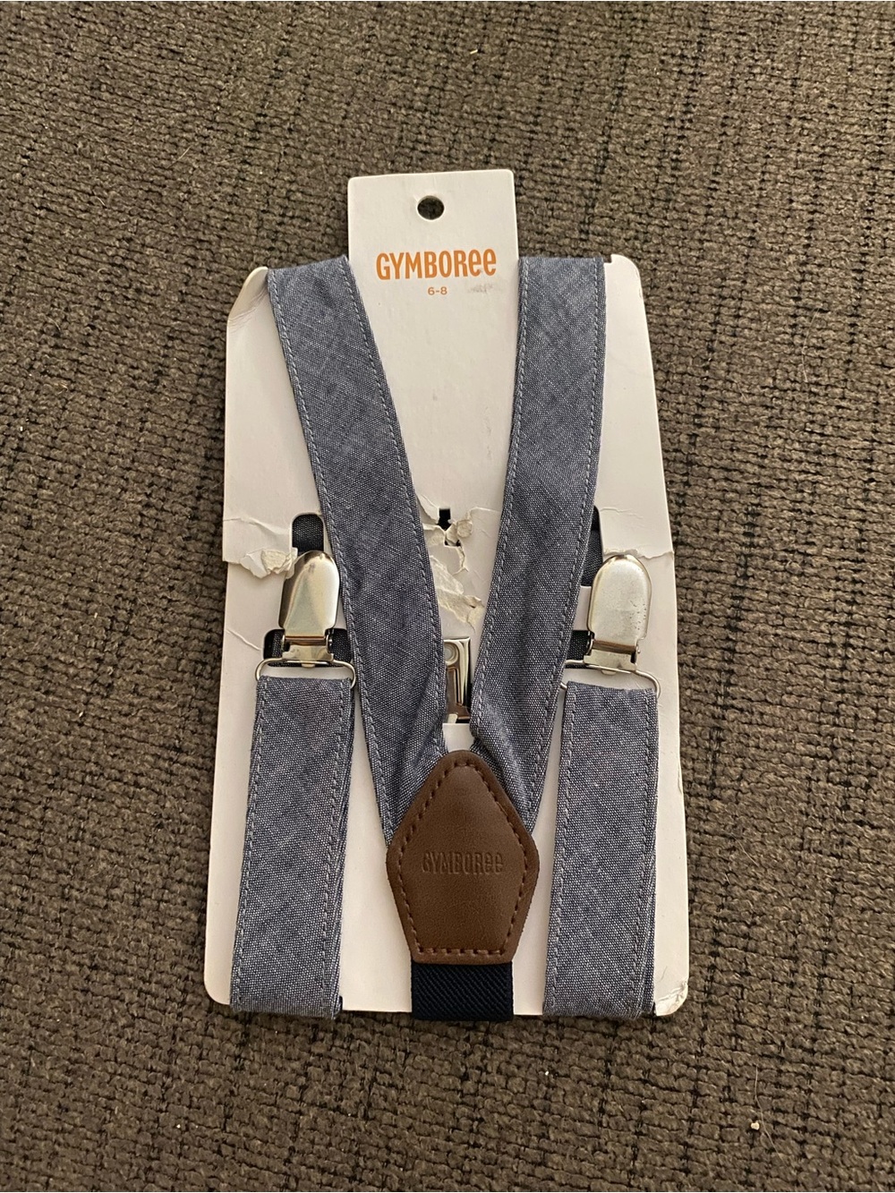 New Gymboree Chambray Kids Suspenders in Blue with Brown Accent Boys Size 6-8